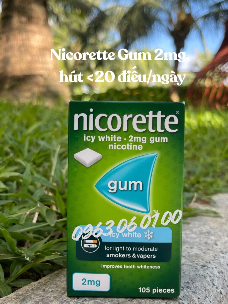 Kẹo cai thuốc lá Nicorette 2mg hộp 105 viên hàng Mỹ chính hãng
