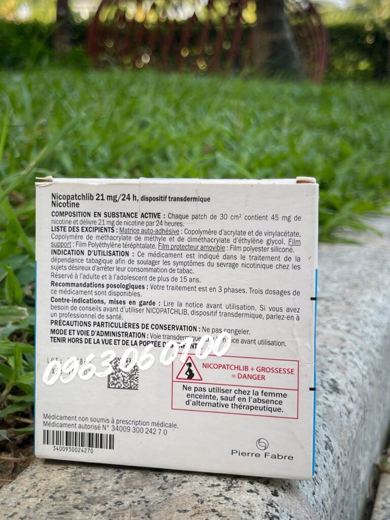 Mặt sau hộp miếng dán cai thuốc Nicopath 21mg